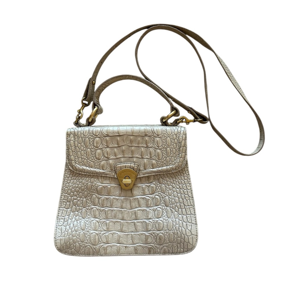BRAHMIN Beige Croc Embossed Crossbody Bag